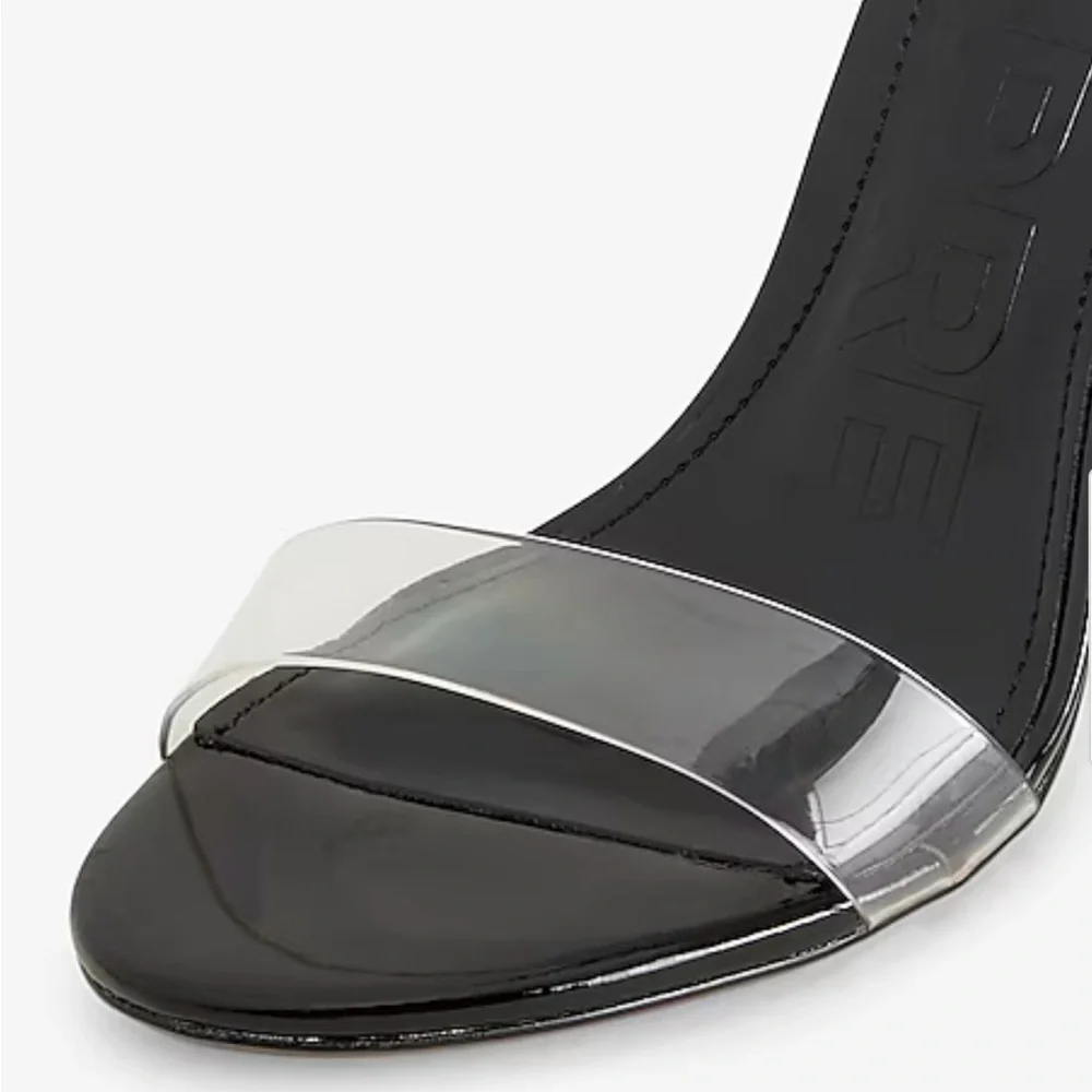 🖤 NWT Express Black Clear PVC Rhinestone Tie Stiletto Heels Size 10